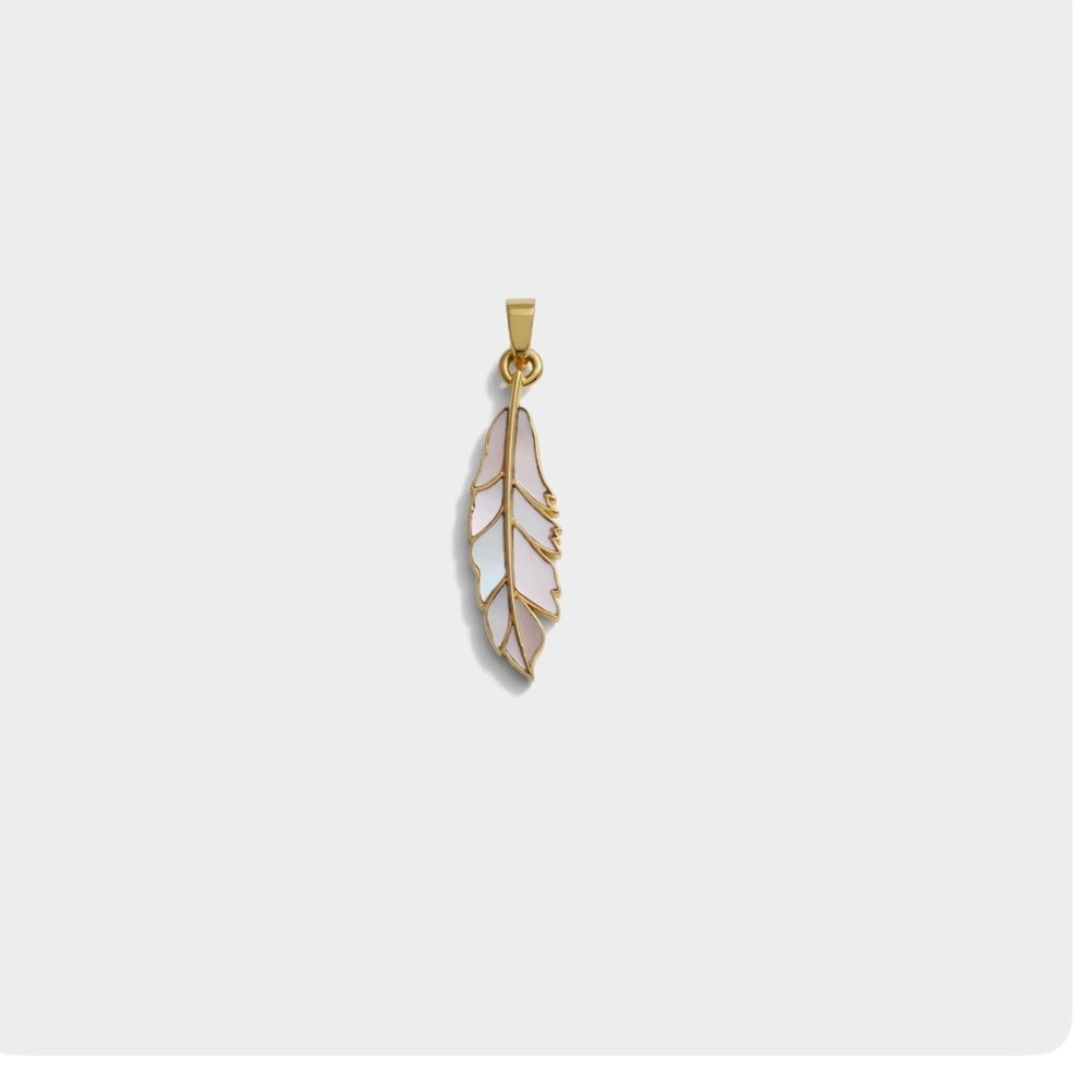New awe inspired mother of pearl feather amulut Gold and White Feather Pendant